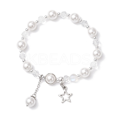 Shell Pearl & Glass Round Beaded Bracelets BJEW-JB11857-01-1