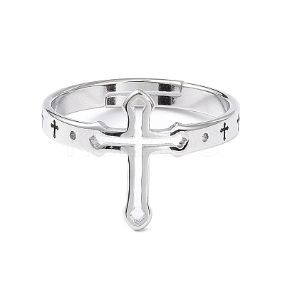 Non-Tarnish 304 Stainless Steel Hollow Out Cross Adjustable Ring for Women RJEW-I097-05P-1