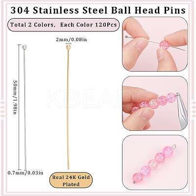 240Pcs 2 Styles 304 Stainless Steel Ball Head Pins STAS-SC0007-73-1