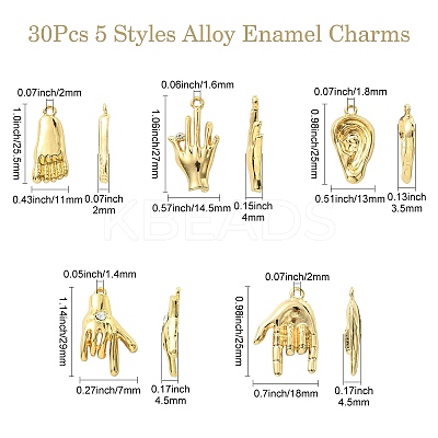 30Pcs 5 Styles Alloy Rhinestone Pendants FIND-CJ0002-42-1