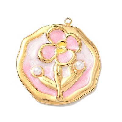 304 Stainless Steel Enamel with ABS Plastic Imitation Pearl Pendants STAS-Z184-07G-1