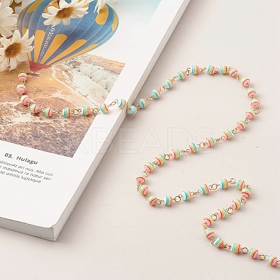 1 Strand Handmade Resin Stripe Pattern Round Beads Link Chains AJEW-SZ0002-01A-1