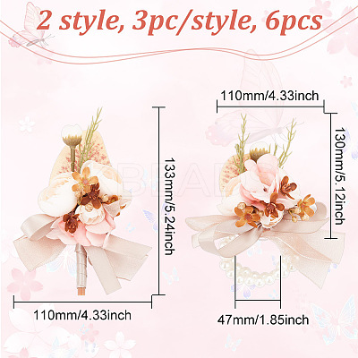 6Pcs 2 Styles Silk Cloth Imitation Rose Boutonniere & Wrist Corsage AJEW-GO0001-30-1