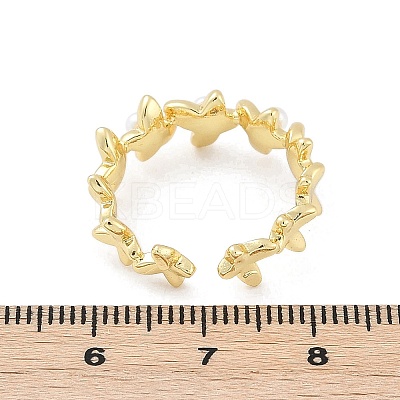 Flower Brass Open Cuff Rings for Women RJEW-R011-09G-01-1