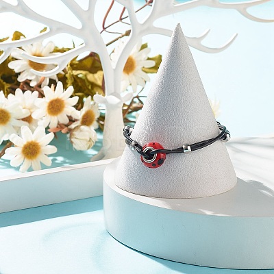 Lampwork Big Rondelle Link Bracelet with Cowhide Leather Cord for Women BJEW-JB07848-1