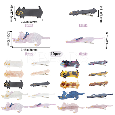 10Pcs 10 Styles Cute Cat Cellulose Acetate(Resin) Alligator Hair Clip OHAR-GF0001-20-1