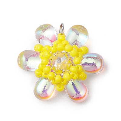 Beaded Flower Charms PALLOY-MZ00438-01-1