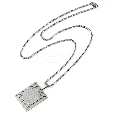 201 Stainless Steel Hollow Rectangle with Cross Pendant Box Chain Necklaces LS-NJEW-D089-06P-1