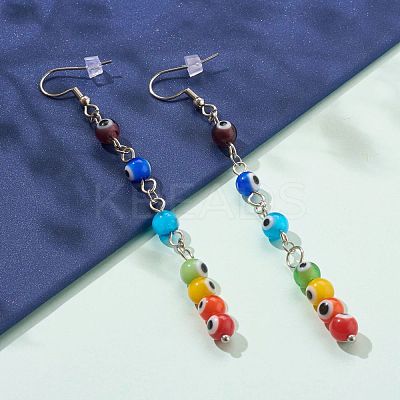 Rainbow Round Evil Eye Lampwork Dangle Earrings EJEW-JE04469-1