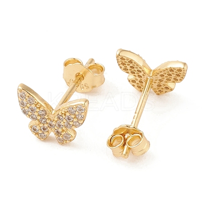 Clear Cubic Zirconia Butterfly Stud Earrings LS-EJEW-G351-01G-1