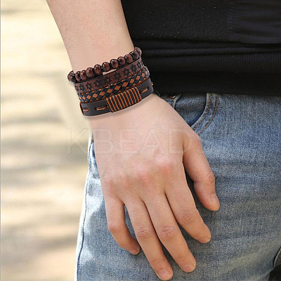 4Pcs 4 Styles PU Imitation Leather Braided Bracelets Sets BJEW-CL0001-13A-1