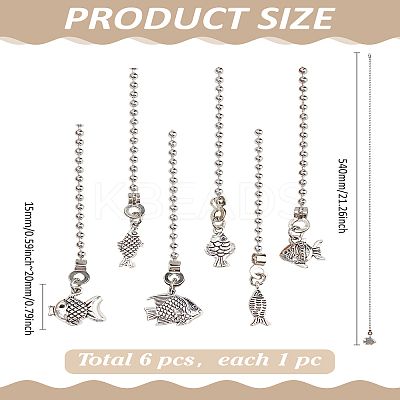 6Pcs Alloy Charms Ceiling Fan Pull Chain Extenders HJEW-LP00066-1