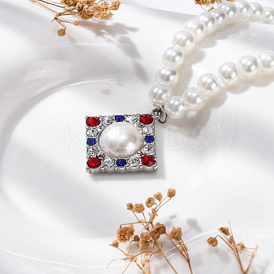 304 Stainless Steel Colorful Cubic Zirconia Rhombus Pendant Necklaces STAS-Z114-23P-1