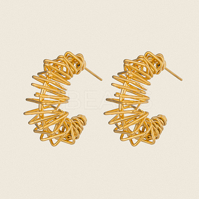 Wire Wrapped Hollow C-Shaped 304 Stainless Steel Stud Earrings VV9259-1