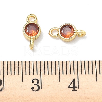 Brass Pave Cubic Zirconia Flat Round Connector Charms KK-P348-11G-06-1