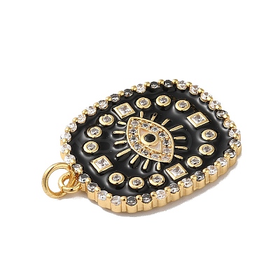 Rack Plating Brass Pave Cubic Zirconia Enamel Pendants KK-O142-57G-1