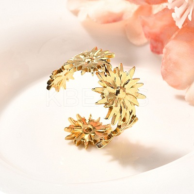 Flower 201 Stainless Steel Open Cuff Ring for Women RJEW-A053-02C-G-1
