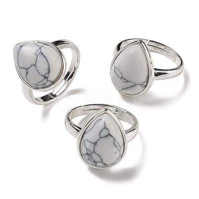 Natural & Synthetic Gemstone Teardrop Adjustable Rings RJEW-K371-08S-1