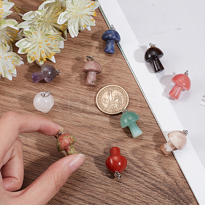 10Pcs 10 Style Natural & Synthetic Gemstone Pendants G-SC0001-79-1