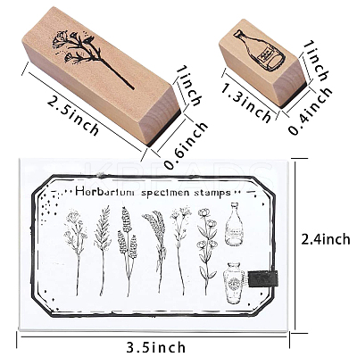 Plants and Flowers Style Wooden Rubber Stamps DIY-GF0001-30-1