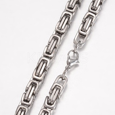 Non-Tarnish 201 Stainless Steel Byzantine Chain Necklaces LS-NJEW-K062-01P-6mm-1