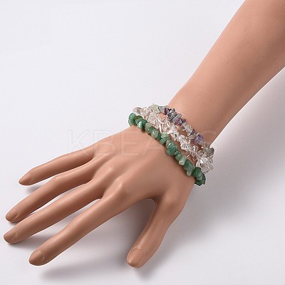 Multi-strand Gemstone Chips Stretch Bracelets X-BJEW-PH00610-04-1