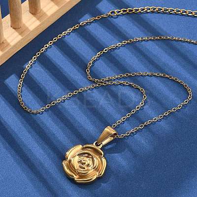 304 Stainless Steel Rose Pendant Necklaces for Women NJEW-S439-01A-G-1