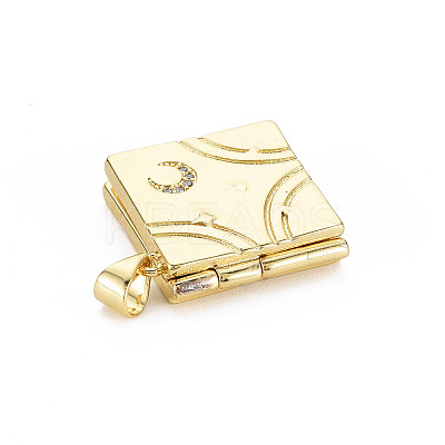 Brass Micro Pave Clear Cubic Zirconia Diffuser Locket Pendants for Teachers' Day X-ZIRC-T004-96G-NF-1