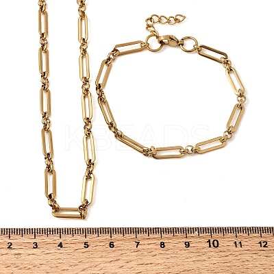 304 Stainless Steel Paperclip Chains Bracelet & Necklace Jewelry Sets SJEW-L199-21G-1