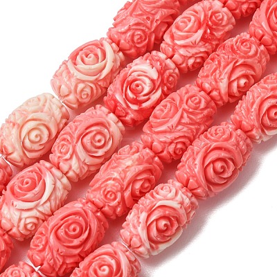 Synthetic Coral Dyed Carved Beads Strands SH-CBAE713-02-1