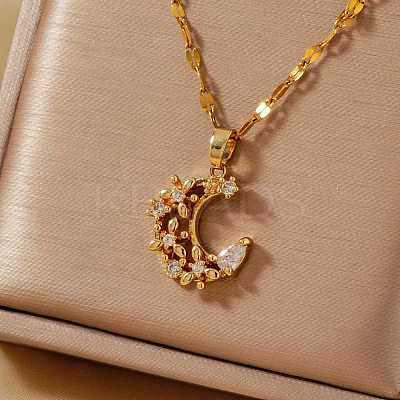 Shiny Brass Clear Cubic Zirconia Pendant Necklaces for Women YA7820-1-1