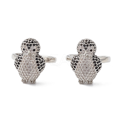 Penguin Clear & Black Cubic Zirconia Cuff Ring RJEW-M146-05P-1