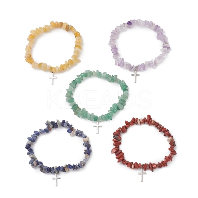 Natural Gemstone Chip Beads  Stretch Bracelets BJEW-JB13250-1