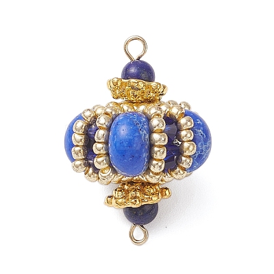 Dyed Synthetic Imperial Jasper & Handmade Glass Seed Beaded Rhombus Connector Charms PALLOY-MZ00960-01-1