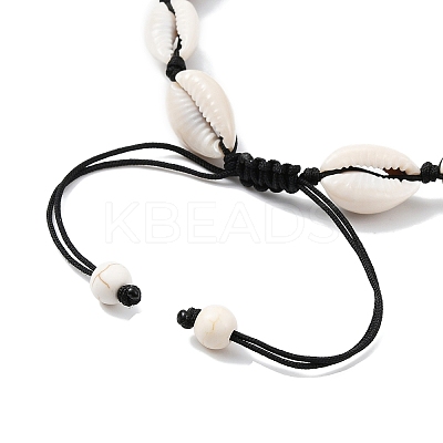 Natural Shell Braided Bead Anklet with Synthetic Turquoise Beads AJEW-AN00561-02-1