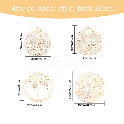 32Pcs 4 Styles Brass Pendants KKC-CA0001-08-1