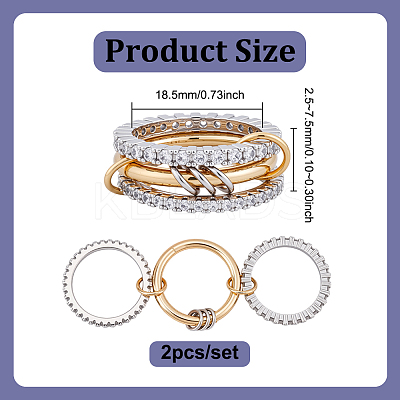 2Pcs 3 Layed Brass Rhinestone Finger Rings for Women RJEW-UN0003-09-1