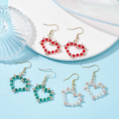 Glass Beaded Heart Dangle Earrings with 304 Stainless Steel Pins EJEW-JE05328-1