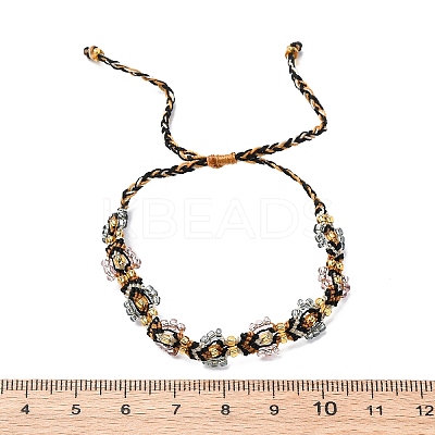 Flower Glass Seed Beaded Braided Bead Bracelets for Women Frineds BJEW-F493-10D-1