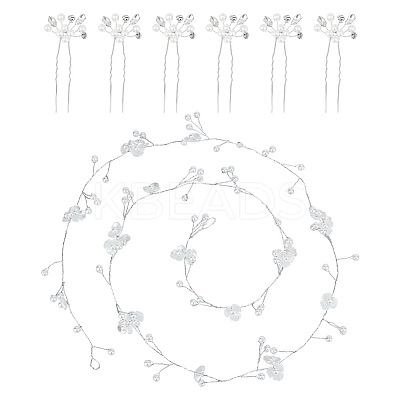 1Pc Wedding Bridal Flower Pearl Headband Hair Vine OHAR-GO0001-07-1