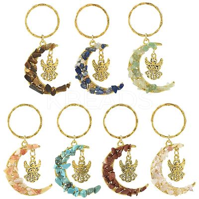 7Pcs Natural & Synthetic Gemstone Keychains KEYC-FS00044-01-1