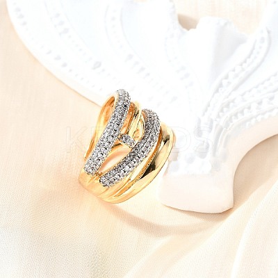 Brass Micro Pave Cubic Zirconia Adjustable Cuff Rings RJEW-V007-04GP-1