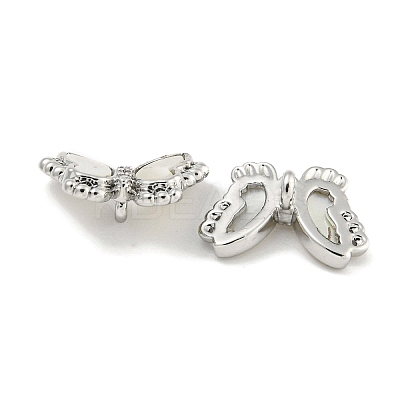 Brass Pave Clear Cubic Zirconia Butterfly Connector Charms with Sea Shell KK-Q820-13P-1