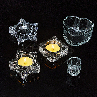 5Pcs 5 Styles Glass Tealight Candle Holder AJEW-FG0003-37-1