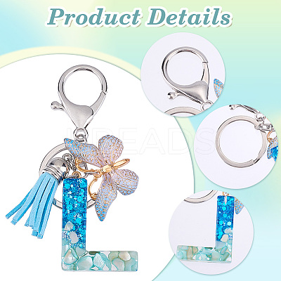 1Pc Resin Letter & Acrylic Butterfly Tassel Keychains KEYC-GF0001-19A-1