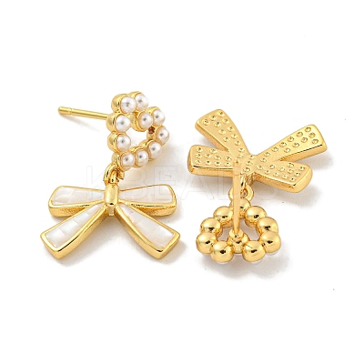 Rack Plating Brass & Natural Shell Stud Earrings EJEW-C095-02G-1