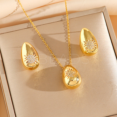 304 Stainless Steel Cubic Zirconia Stud Earrings & Pendant Necklaces Sets FS-WG34C3D-06-1