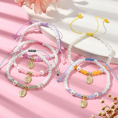 Glass Imitation Pearl Braided Bead Bracelets BJEW-JB09989-1