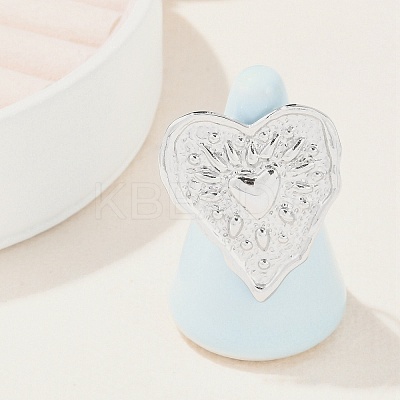 Anti-Tarnish 304 Stainless Steel Heart Open Cuff Rings RJEW-M047-08P-1
