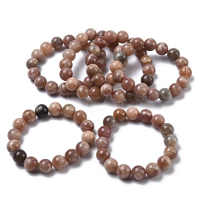 Natural Sunstone Round Beads Stretch Bracelets for Women BJEW-Z158-03A-01-1